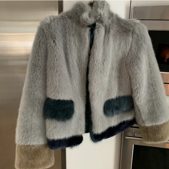 Anthropologie Plush Colorblock Fur Coat XS - Picture 12 of 12